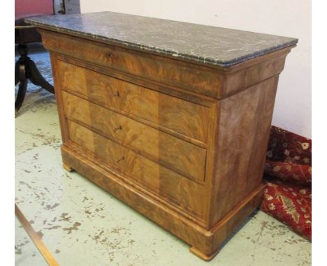 COMMODE, Louis Philippe mid 19th century mahogany with a mottled grey marble top over five long drawers, 127.5cm W x 94cm H x