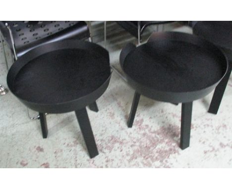 THE AROUND LOW TABLES, by Thomas Bentzen for Muuto, a set of two in black ash finish on tripod supports, 45cm diam. x 45cm H.