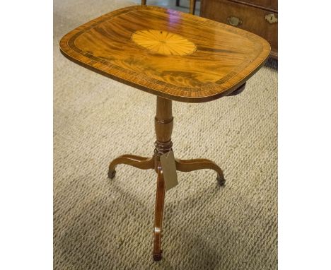 LAMP TABLE, George III mahogany with rosewood crossbanded and satinwood medallion inlaid top, candle slides and tripod suppor