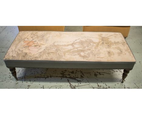 HEARTH STOOL, with an upholstered tapestry style top, 58cm D x 141cm L x 41cm H.