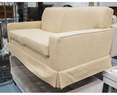 SOFA from Kingcome, model 'The Manhattan', in woven tan fabric 180cm W x 87cm H x 95cm D.