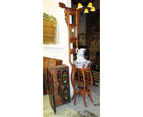 SIDE CABINET, Oriental painted with two doors and internal drawers, 72cm H x 35cm W x 20cm D and a Chinese elm washstand with