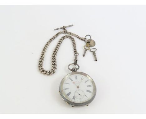 A Kay's silver open faced pocket watch, the white enamel dial with black Roman numerals, gilt hands and subsidiary seconds di