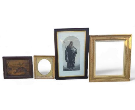 19th century monochrome print of Jesus Christ, 74cm x 43cm approximately, along with two 19th century gilt wood frames and a 