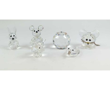 SWAROVSKI - a small duck in original box with leaflet together with a mouse, seated bear, elephant and globe