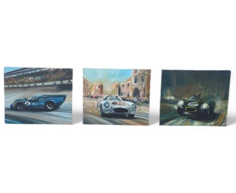 DION PEARS (1929 - 1985) - Mike Hawthorne in D type Jaguar, Le Mans 1955; Sterling Moss, Mercedes, Mille Miglia 1955; Daytona