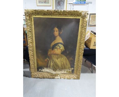 19th Century British School - Portrait of young Queen Victoria, oil on canvas (after the original by Franz Xaver Winterhalter