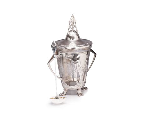 A WMF (WüRTTEMBERGISCHE METALLWARENFABRIK) SECESSION ART NOUVEAU SILVER PLATED AND ENGRAVED CRYSTAL PUNCH BOWL AND COVER, GER