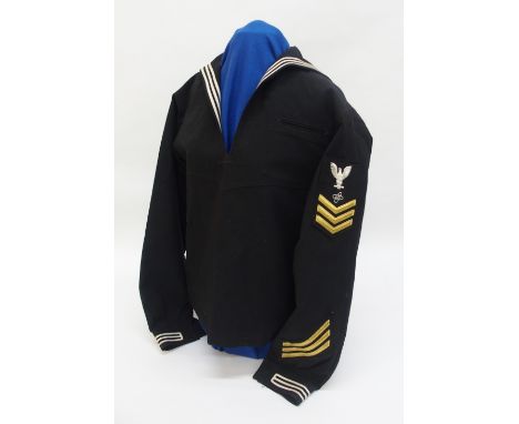 A US Navy Petty Officer's First Class top c.1960s, with E-6 insignia for Good Conduct
