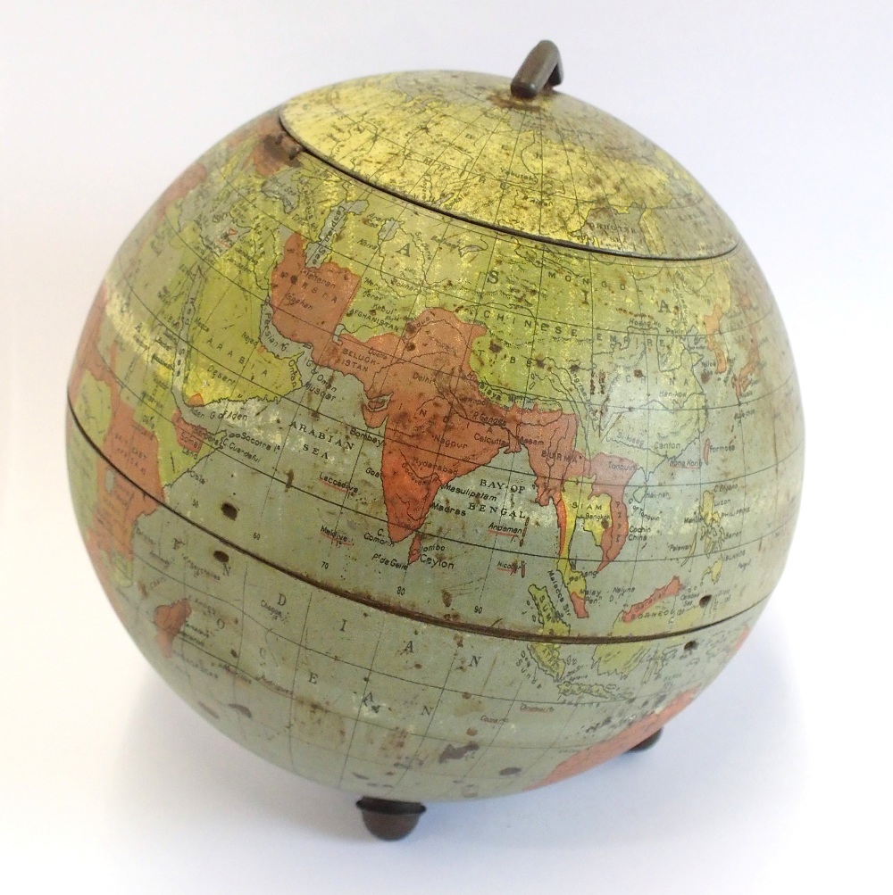 An Edwardian Huntley And Palmers Globe Of The World Novelty Biscuit Tin 