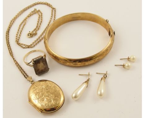 A 9ct bangle 9ct locket and chain and other items combined weight approx 31.3gms