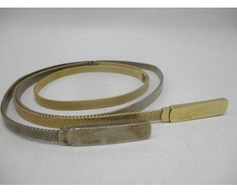 Gucci-Two Tom Ford for Gucci Gold coloured and silver coloured Snake chain thin Buckle Belts, branded Gucci to the front and 