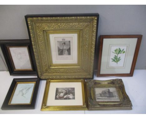 Pictures to include a portrait of Queen Victoria aged 18 with a printed signature, 18th century print of The Mansion House an