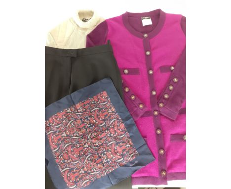 Designer clothing to include a Salvatore Ferragamo light woollen beige long sleeve top with roll neck and quilted leather sho