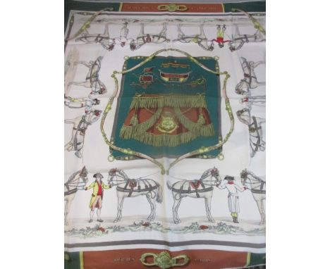 A 1955 Hermes Harnais a L'Anglais silk scarf in a brown and green colour-way designed by Hugo Grygkar, measuring 90cm x 90cm 