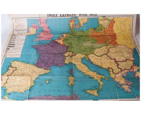 Vintage Daily Express War Map, by George Philip's and Sons Ltd. Showing Arguments of Each European Country. Study There War S