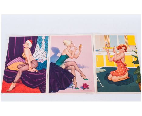Three Vintage Coloured Glamour Prints by Forman, Nottingham England. 7800/8800. Unframed. Size 6.5 x 9 Inches. 
