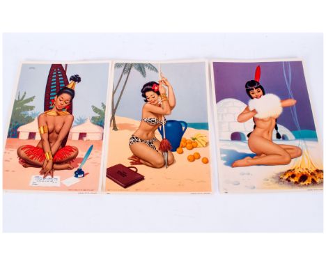 Three Vintage Coloured Glamour Prints by Forman, Nottingham London. 7800/ Unframed. Size 6.5 x 9 Inches. 