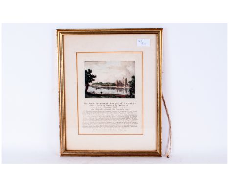 Coloured Framed Print Of Lambeth Palace, dated 1792 by N.Smith. Great Maps Buildings, St Martins Lane, London, 14x10''
