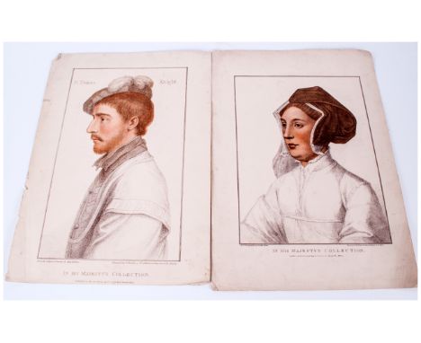 F.Bartolozzi R.A Historical Engraver To His Majesty Two Hand Tinted Prints after Holbein N Ponies-Knight & elegant lady portr