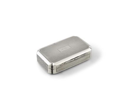 A GEORGE III SILVER SNUFF BOXBirmingham 1813, mark of John Shaw, the rectangular box with inverted corners, engine turned dec