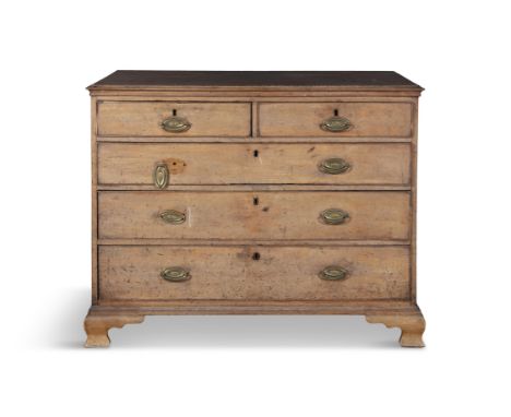 A GEORGE III MAHOGANY CHEST, 18TH CENTURY, with moulded top above two short and three long graduated drawers, on outset ogee 
