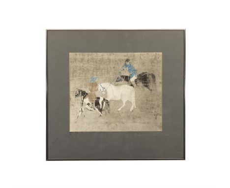 A REPRODUCTION PRINT OF A YUAN DYNASTY PAINTING ON SILK 35.5 x 41.5cm Tribute to Horses original in Indianapolis Museum of Ar