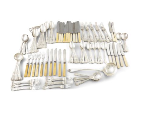 A LARGE COLLECTION OF SILVER PLATED KINGS PATTERN CUTLERYcomprising table forks, serving spoons, soup spoons, dessert spoons,