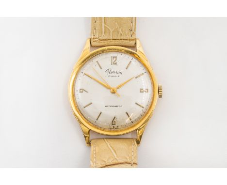 A FLEURON GOLD WATCHThe jewelled movement detailed Swiss, gilt metal snap-off caseback, the signed silvered dial with gilt Ar