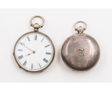 A SILVER CASED, KEY WIND HUNTING CASED FOB WATCH AND ANOTHER WATCH (2)The gilt fusee movement detailed to the back plate W. F