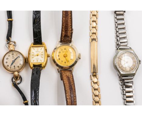 A TUDOR GOLD WATCH AND FOUR OTHER WATCHES  (6)The first detailed Tudor Swiss Made to the jewelled lever movement, the silvere