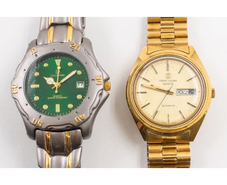 TWO GENTLEMEN'S BRACELET WRISTWATCHES (2)Comprising; a Favre-Leuba, Geneve, Duomatic gilt metal fronted and steel backed gent