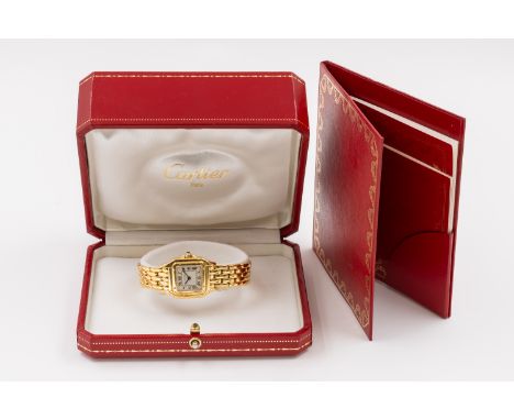 A CARTIER PANTHERE WATCHThe signed square dial with blued steel hands, the caseback detailed Cartier Quartz 18 K Swiss Made 1