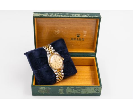 A ROLEX BI COLOUR DATEJUST WATCHThe signed textured gilt dial with baton hour markers, centre seconds and with date aperture 