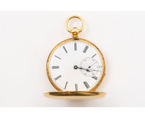 A GOLD CASED POCKET WATCHWith an unsigned gilt cylinder movement. The enamel dial with Roman numerals, subsidiary seconds and