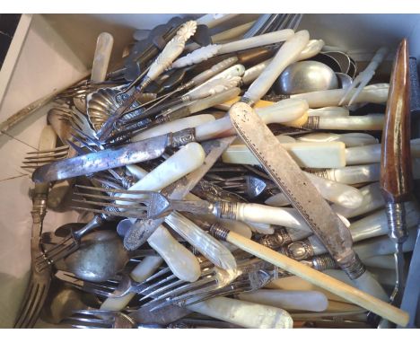 Large quantity of flatware including mother of pearl handled examples. Not available for in-house P&amp;P 