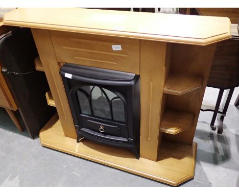 Light wood fire surround with electrical fire, W: 100 cm, H: 78 cm. Not available for in-house P&amp;P 