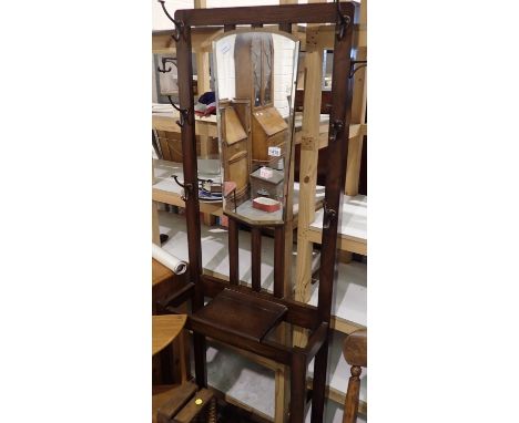 Oak hallstand with mirror, 66 x 160 cm H, Depth 25 cm. Not available for in-house P&amp;P 