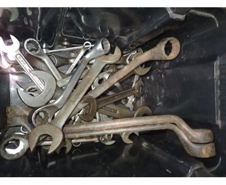 Box of mixed tools, mainly spanners. Not available for in-house P&amp;P 
