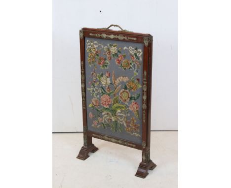 Antique firescreen with brass mounts and two pull-out panels 