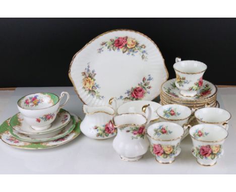 Two Part Paragon Tea Sets including Grandma Roses ( 5 tea cups, 6 saucers, 6 tea plates and sandwich plate) and Rockingham (T