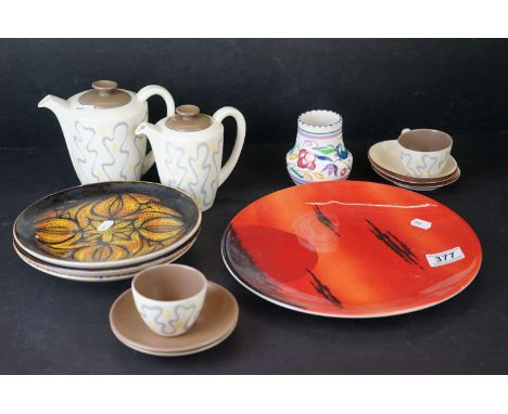 Collection of Poole Pottery including Three Aegean Plates, African Sky Plate, Part Coffee Set and a Vase 