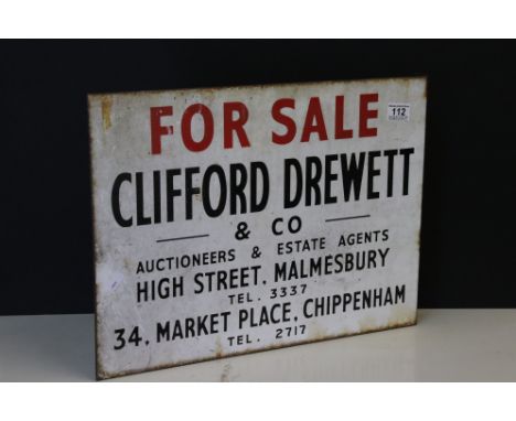 Local Interest - Mid century Double Sided Estate Agents For Sale Enamel Advertising Sign ' Clifford Drewett &amp; Co of Malme