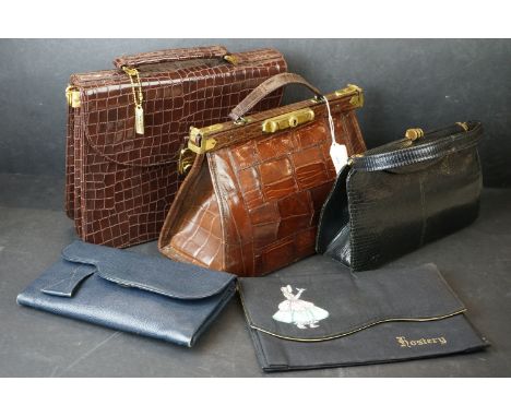 Mid 20th century ' The Martin ' Crocodile Skin Handbag together with a Crocodile Skin Wallet and Comb Holder plus Elizabeth A