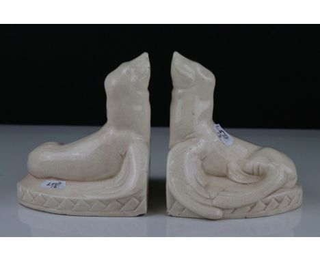 Pair of Art Deco ceramic bookends in the form of seals 