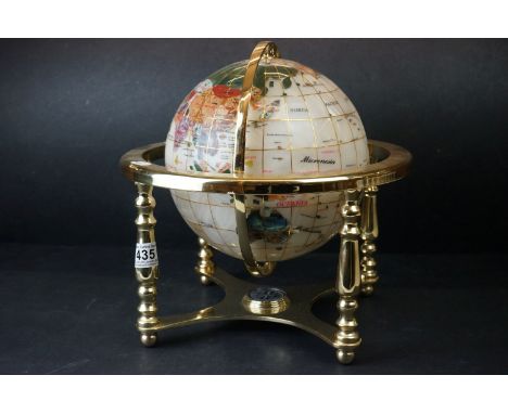 Gemstone style Globe on a Gilt Metal Stand with compass, 32cms high 