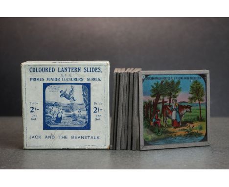 Boxed Set of Eight Primus ' Jack and the Beanstalk ' Coloured Magic Lantern Slides 
