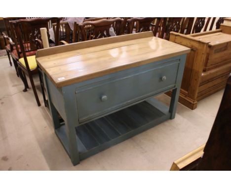 Oak &amp; beech kitchen worktable with deep drawer &amp; pot shelf below 