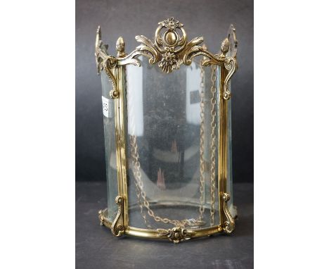 Gilt Metal and Glass Cylindrical Hall Lantern style Light Shade, 29cms high 
