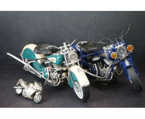 Two Scale Models of Indian Motorbikes and a Novelty Motorbike Clock 